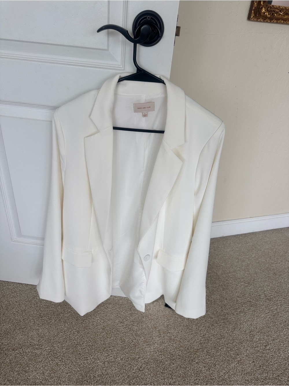 Skies Are Blue Women's Cream Single-Button Blazer - Picture 3 of 4